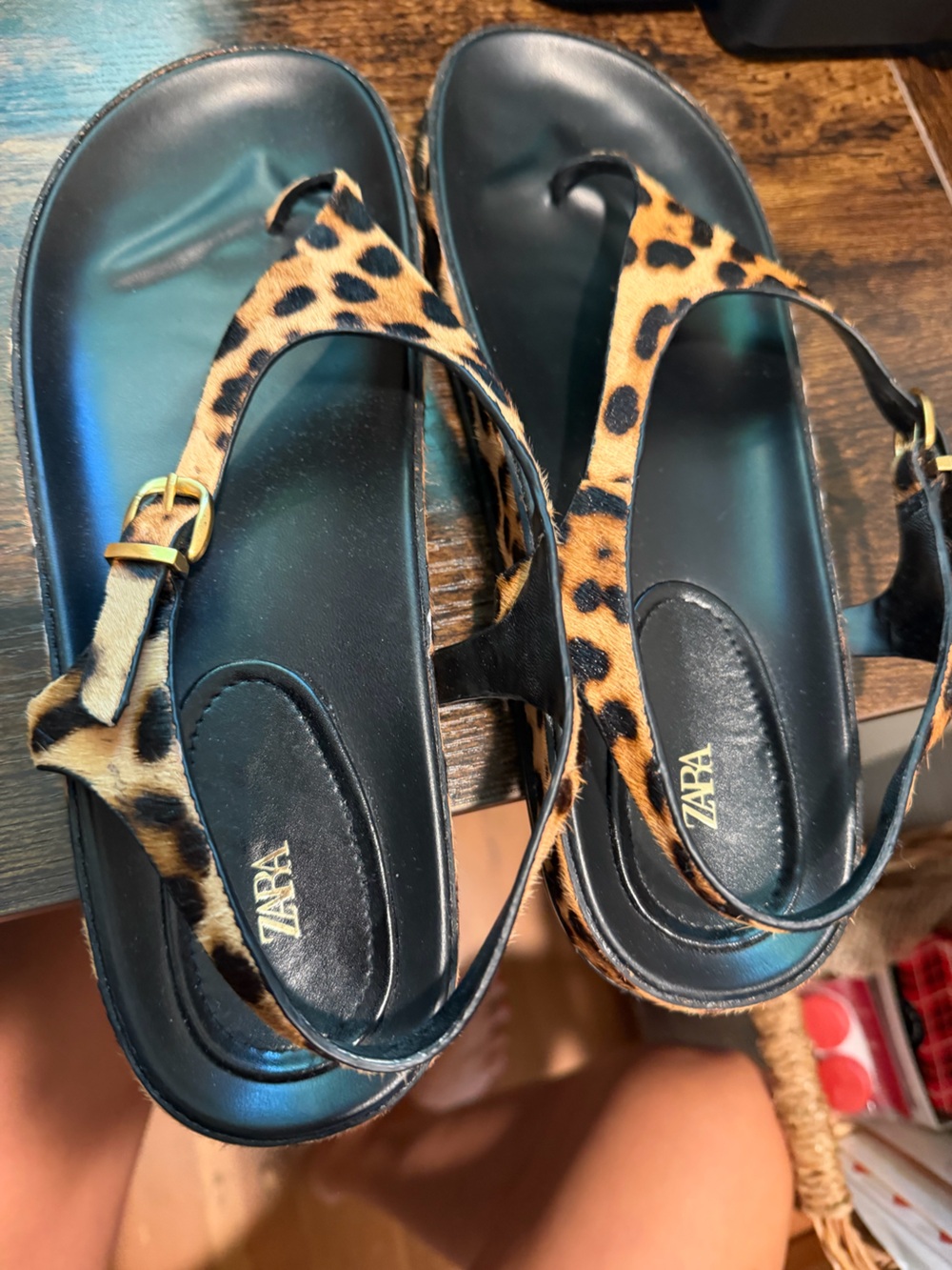 ZARA Leopard-Print Slingback Sandals - Black & Tan